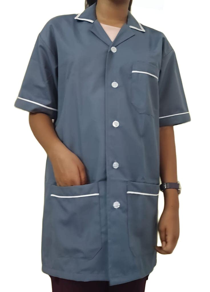 Medical Staff Apron | 3-Pockets Apron | Grey Color | Unisex Pattern | Style with White Pipine | Comfortable | Durable | Best Fitted For Medical Professionals (Staff, Nursing & Lab Technicians)