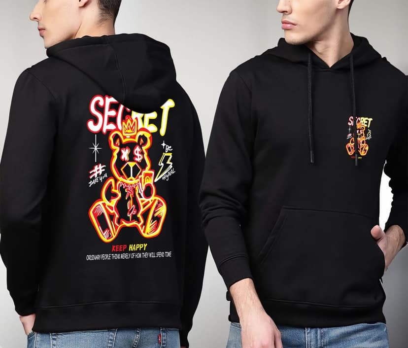 SCOTT FINCHER Black Hoodie for Men Keep Happy Secret : AA(RSHOD)BLACK_126 view 3