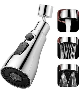 RAMDEV ENTERPRISE Universal Flexible Kitchen Faucet with Tap Extender for Kitchen Sink, Kitchen Water Faucet Saver Head Holder Nozzle for Washbasin with 3 Functions & 360° Rotating Pull Down Sink Sprayer (3)