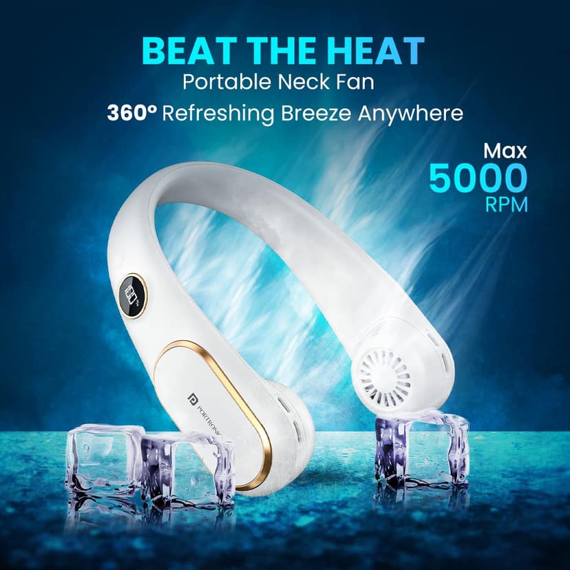 Portronics GO BREEZE Neck fan, Adjustable Speed & LED Display, 2400 mAh battery, up to 5000 RPM, No blades view 2