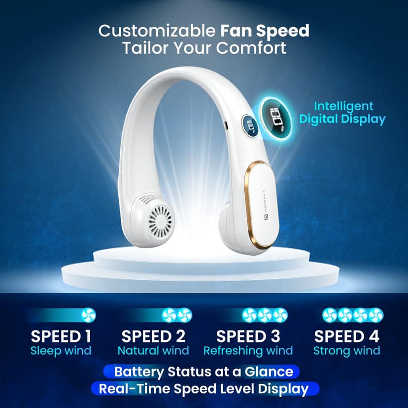 Portronics GO BREEZE Neck fan, Adjustable Speed & LED Display, 2400 mAh battery, up to 5000 RPM, No blades view 3