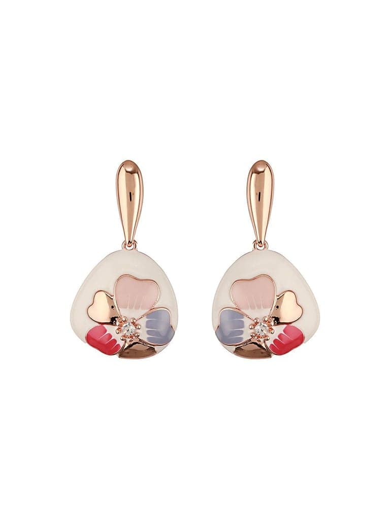 Anti-Tarnish 18k Gold Plated Off White Enamelled Floral Statement Dangler Earrings view 4