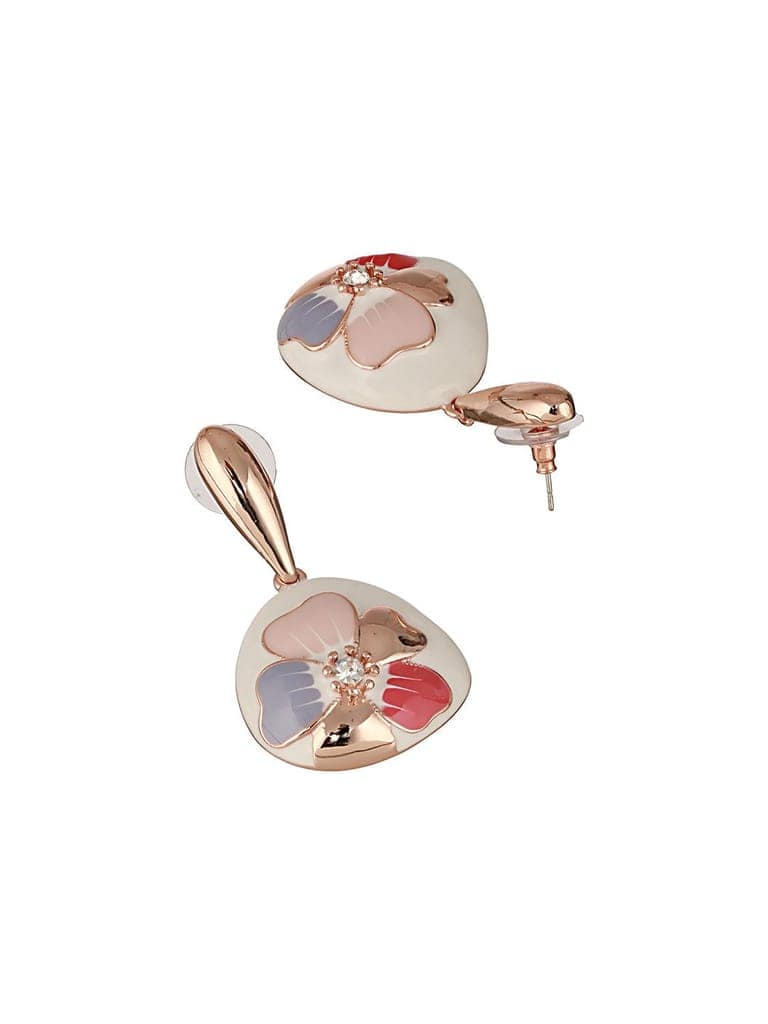 Anti-Tarnish 18k Gold Plated Off White Enamelled Floral Statement Dangler Earrings view 6