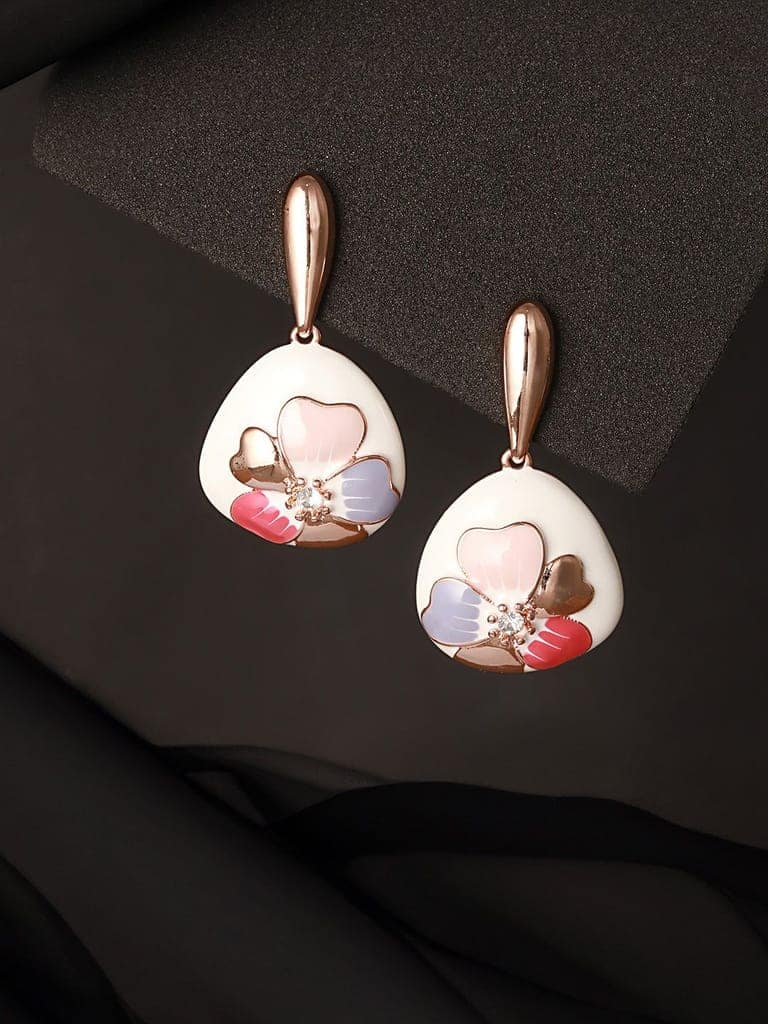 Anti-Tarnish 18k Gold Plated Off White Enamelled Floral Statement Dangler Earrings view 9