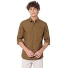 Mufti Brown Slim Fit Cotton Linen Shirt