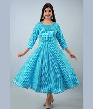 Lee Moda - Turquoise Cotton Women's Flared Kurti ( Pack of 1 )