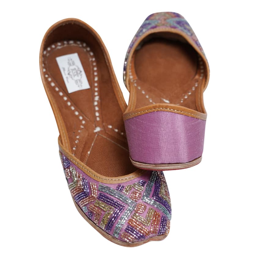 RSK ETHNIC WEAR, Lilac Color Embroidered Handmade Jutti for Women with Soft Leather and Double Cushion view 4