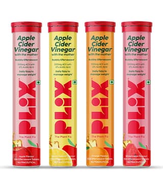 Plix ACV Apple Cider Vinegar Effervescent Tablets For Weight Management (4 x 15 Tablets)