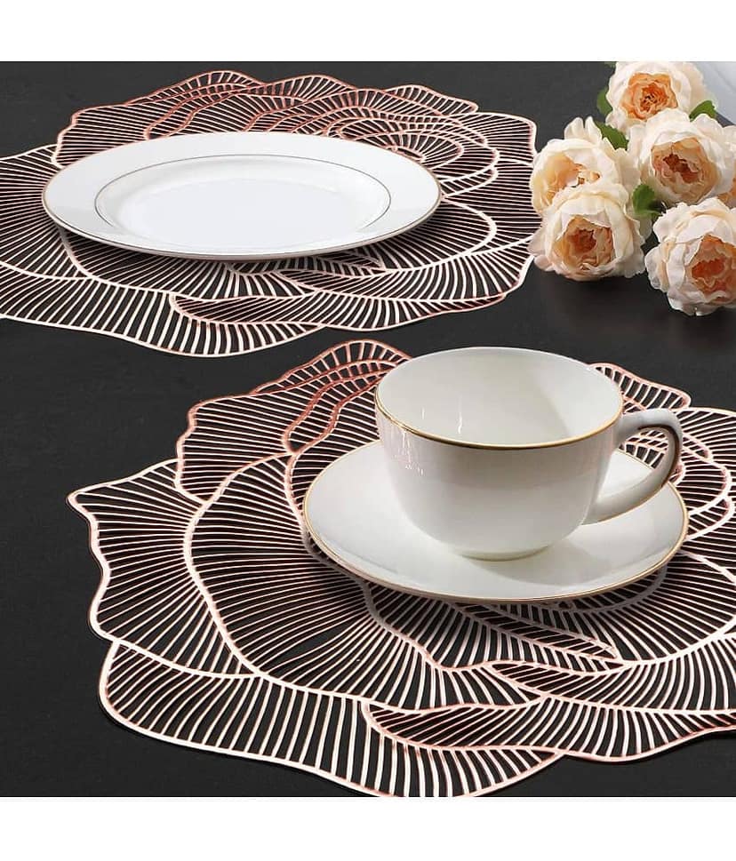 PVC Floral Round Table Mats (38 cm x 38 cm) Pack of 2 - Silver view 2