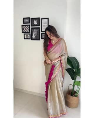 Georgette Saree With Blouse Piece and Latkans