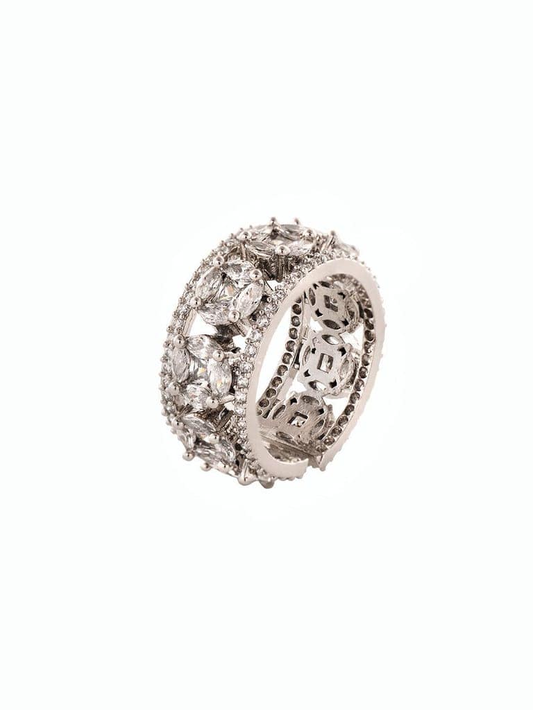Silver Rhodium Plated White AD Studded Band Challa Finger Ring view 2