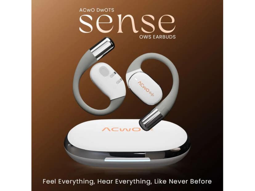 ACwO Dwots Sense OWS Wireless Over Ear Earphones, Situational Awareness, 15Mm Titanium Drivers, 65 Hours Playback, BT V5.4, Secure Fit - White view 2