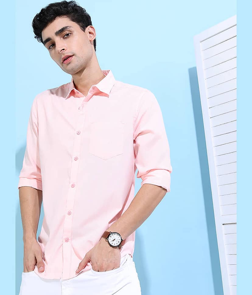 Ketch Polyester Slim Fit Solids Full Sleeves Men's Casual Shirt - Pink ( Pack of 1 ) view 6