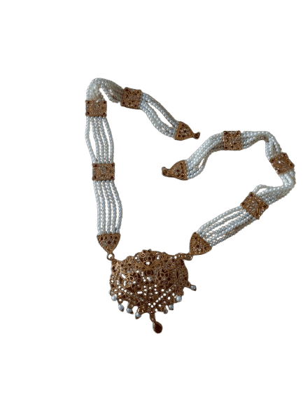 Exquisite Pearl and Gold Plated Haram Necklace with Floral Pendant view 2