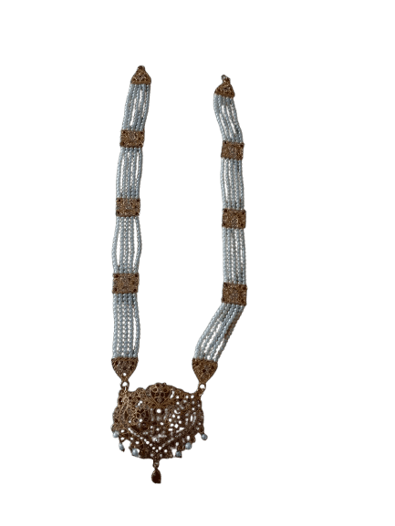 Exquisite Pearl and Gold Plated Haram Necklace with Floral Pendant view 3