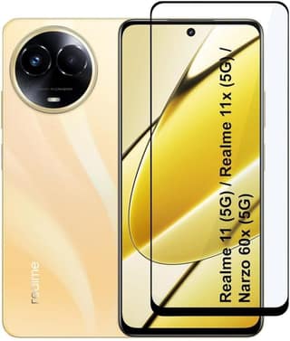 PLUGTECH Advanced Tempered Glass With Anti-Explosion 9H Hardness Edge-To-Edge Coverage Screen Guard for Realme 11X 5G