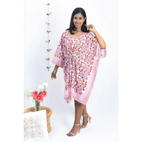 Fuchsia Floret Short Kaftan Dark Pink (35 Inch)