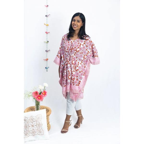 Fuchsia Floret Short Kaftan Dark Pink (35 Inch) view 2
