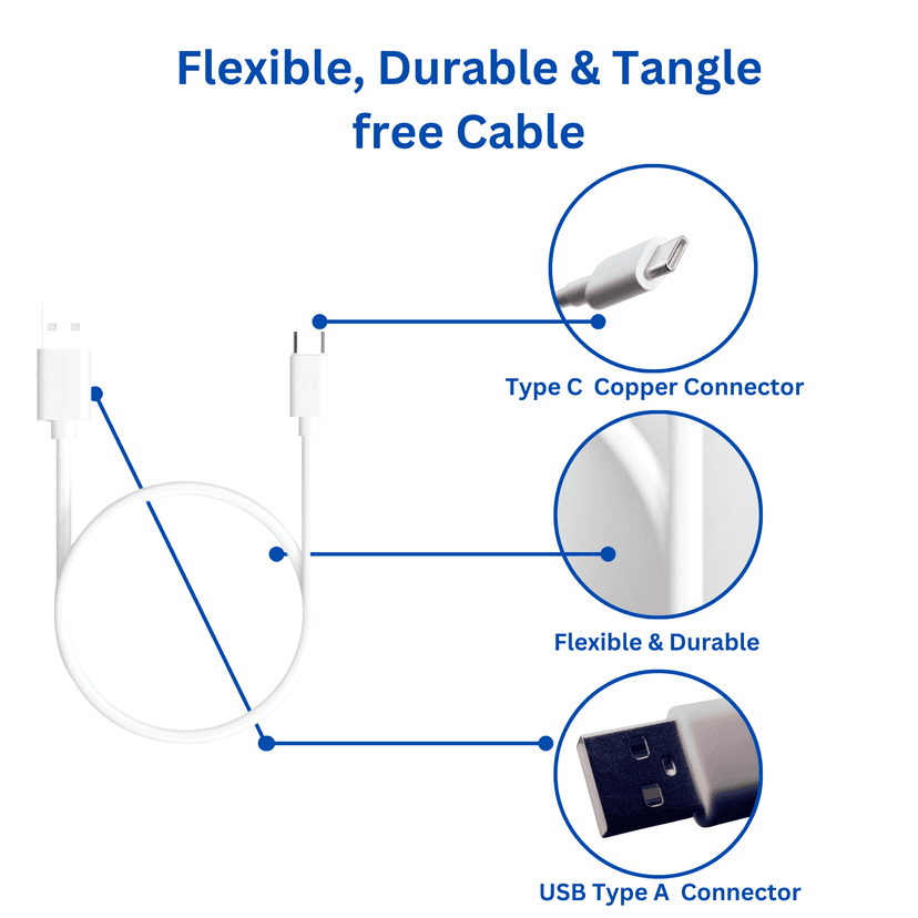 Twance T20W PVC - Type C to USB Charging & data transfer Cable, 1 M, White view 2