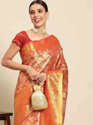 Women's Brocade Soft Silk Zari Woven Saree With Unstiched Blouse Piece