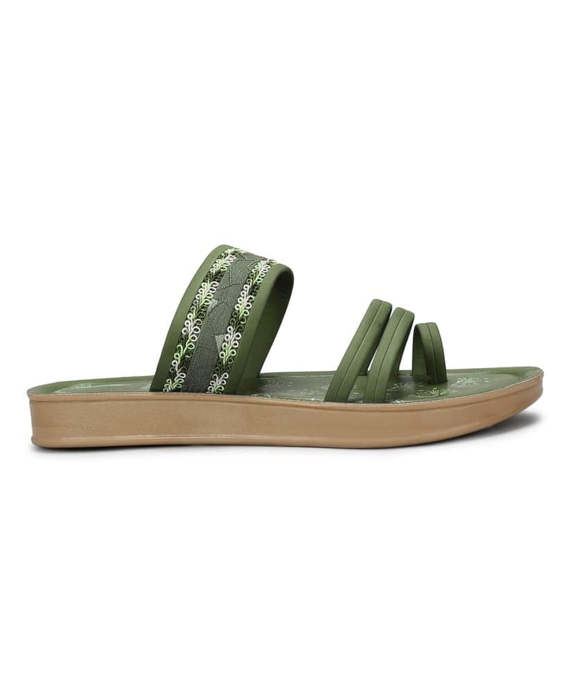 Paragon Women's Slip On Flat Pista Green Sandals | Durable Dailywear Sandals view 2