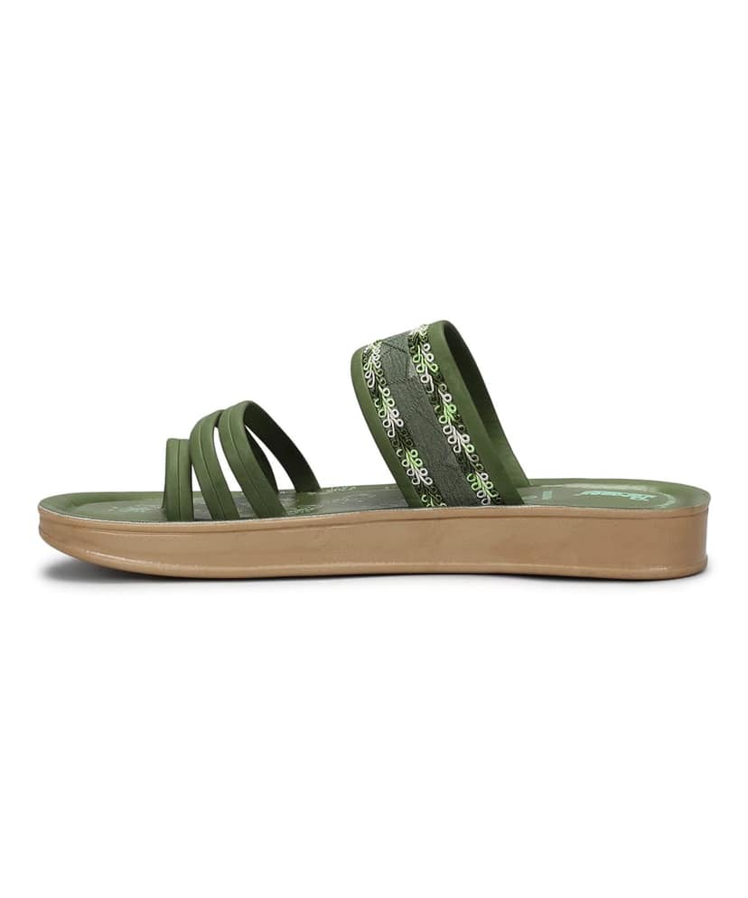 Paragon Women's Slip On Flat Pista Green Sandals | Durable Dailywear Sandals view 3