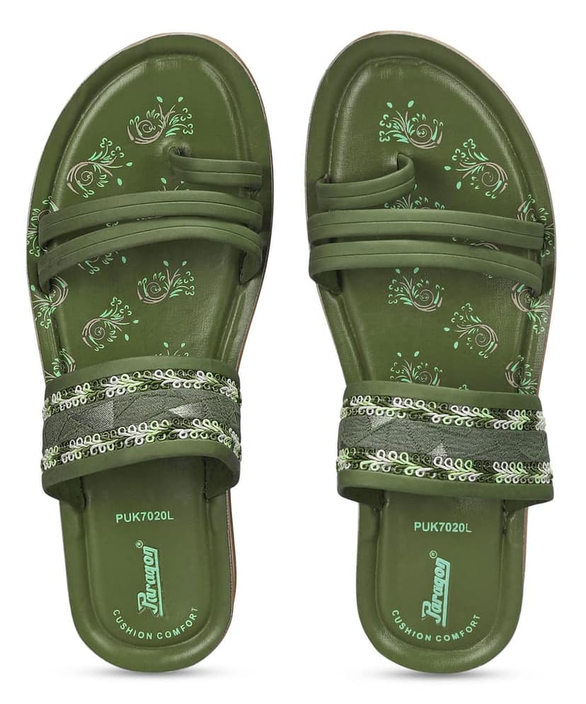 Paragon Women's Slip On Flat Pista Green Sandals | Durable Dailywear Sandals view 4