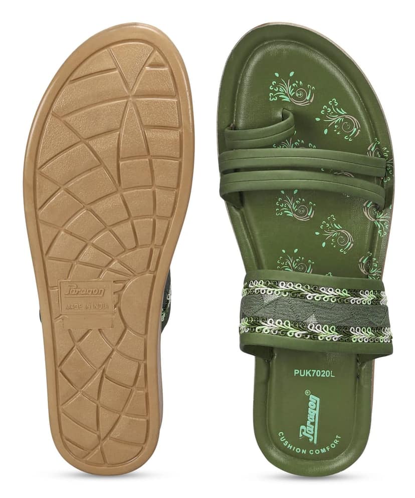 Paragon Women's Slip On Flat Pista Green Sandals | Durable Dailywear Sandals view 5