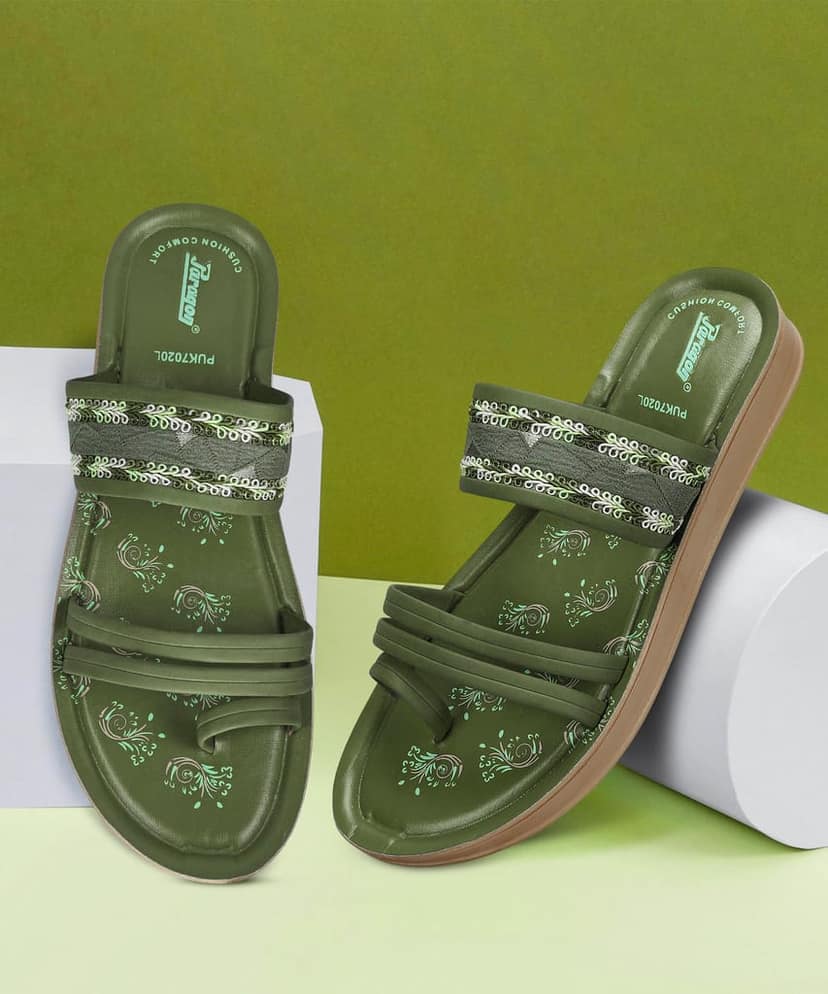 Paragon Women's Slip On Flat Pista Green Sandals | Durable Dailywear Sandals view 7