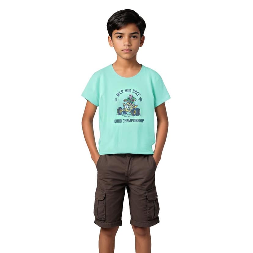 Boys T shirt Cotton Biscay Green "Wild Mud Race"