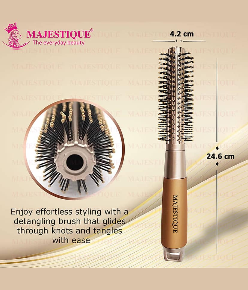 Majestique Golden Series Round Hair Brush for Blow Drying Nylon Bristles for Men, Women - 1 Pcs view 2