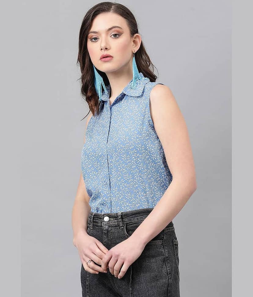 kotty Women's Crepe Regular Top ( Blue ) view 2