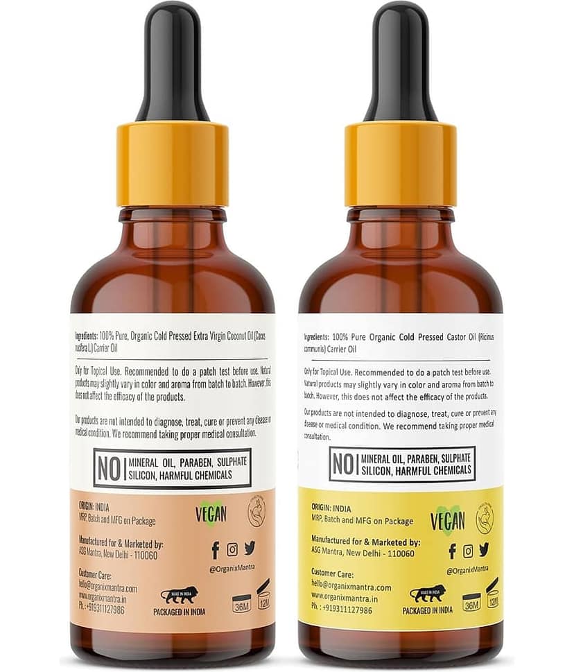 Organix Mantra Extra Virgin Coconut Oil, Castor Oil, Cold Pressed Organic Oil, 30ML x 2 view 2