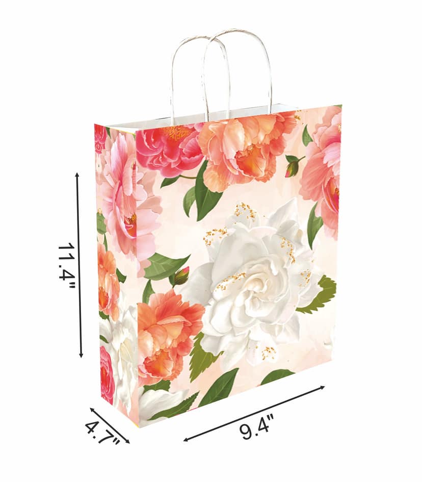 90 GSM Flower Printed Paper Gift Bags, Ideal for Birthday Return Gifts, Wedding Gifts, & Gifting on Special Occasions (Size: 11.4 x 9.4 x 4.7 inch) - 12 view 2