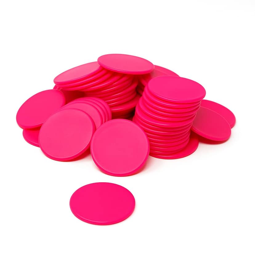 Pink Plastic Token Coins (100 Pieces) � 32mm Round Plain Chips for Shops, Games, Tea Tokens, Casino, Schools, Math Rewards & Business Use � Flat, Durable & Reusable Discs