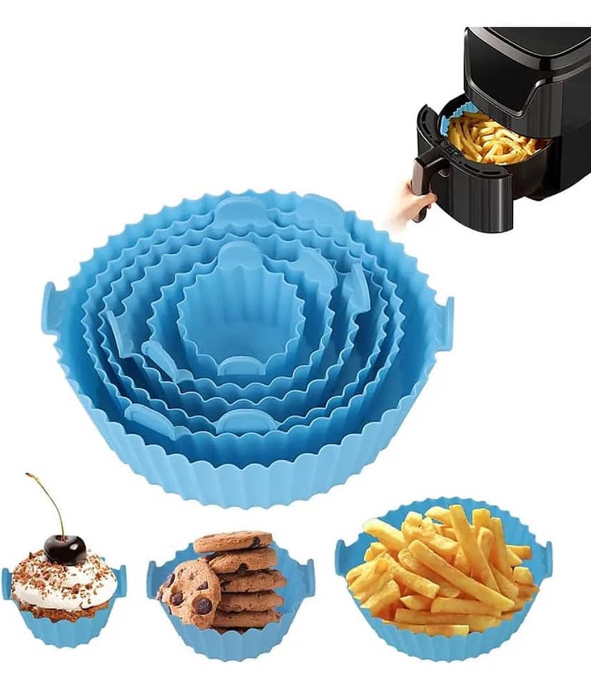6 pcs. Reusable Air Fryer Silicone Pot Liners | Non-Stick Heat-Resistant Basket Baking Trays | Airfryer Oven Accessories | Dishwasher Safe | Multicolor | (Pack of 1)