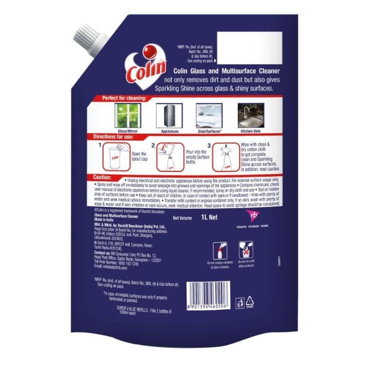 Colin Glass and Surface Cleaner with Shine Boosters Refill, Regular - 1L view 2