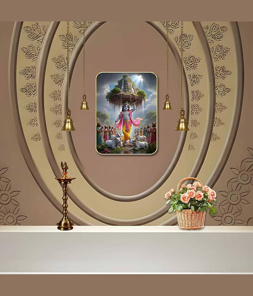 Livin'luxe Lord Krishna Govardhan Leela MDF Wall Art with Table Top Stand & Wall Hanging view 2