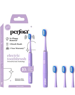 Perfora Electric Toothbrush | 1 Year Warranty | Electric Brush, Electric Toothbrush For Kids, Men & Women, 2 Modes, AAA Powered, 90 Days Battery Life, 002 (Lilac lavender)