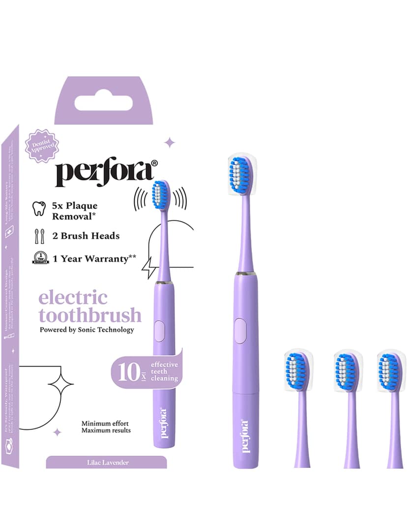 Perfora Electric Toothbrush | 1 Year Warranty | Electric Brush, Electric Toothbrush For Kids, Men & Women, 2 Modes, AAA Powered, 90 Days Battery Life, 002 (Lilac lavender)