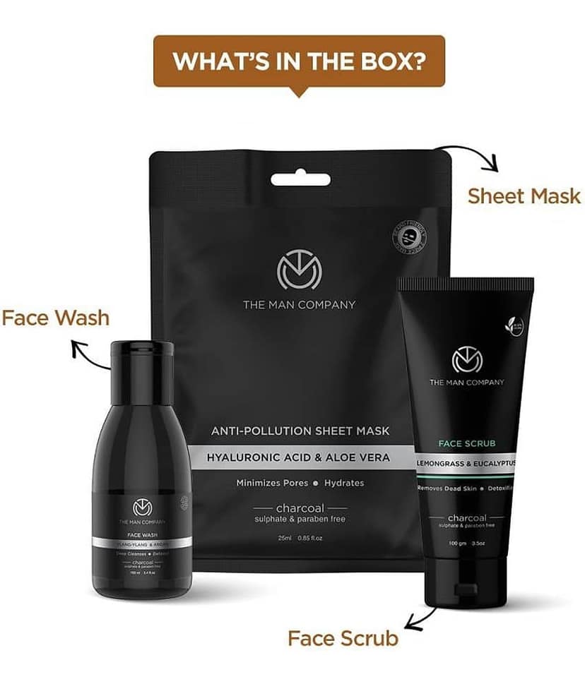 The Man Company De Tan Kit with Activated Charcoal Face Scrub, Face Wash, Sheet Mask & Washbag view 2