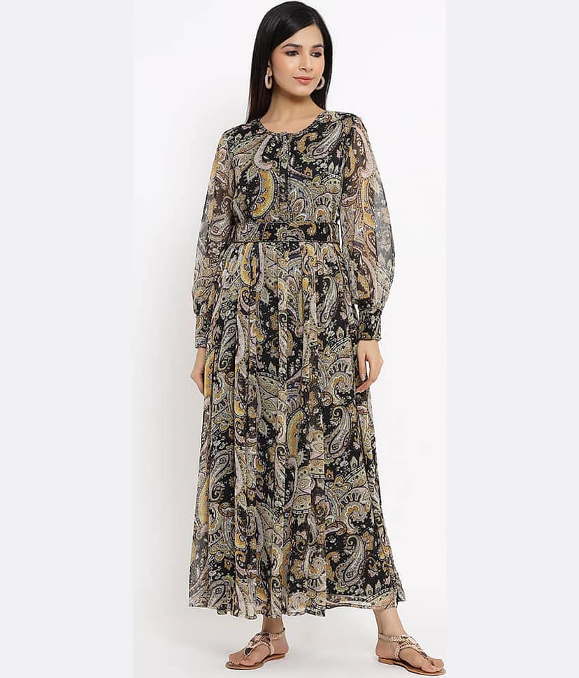 Juniper Women Chiffon Fit & Flare Dress ( Black ) view 2