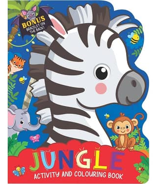 Jungle Activity and Colouring Book- Die Cut Animal Shaped Book : Interactive & Activity Children Book by Dreamland Publications 9789394767560