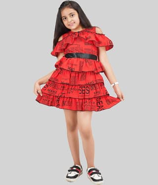 Being Naughty Polyester Fit And Flare Dress For Girls ( Pack of 1 , Red )