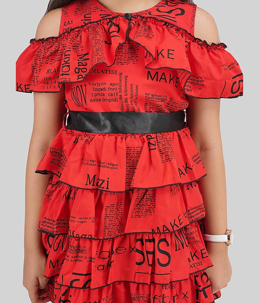 Being Naughty Polyester Fit And Flare Dress For Girls ( Pack of 1 , Red ) view 2