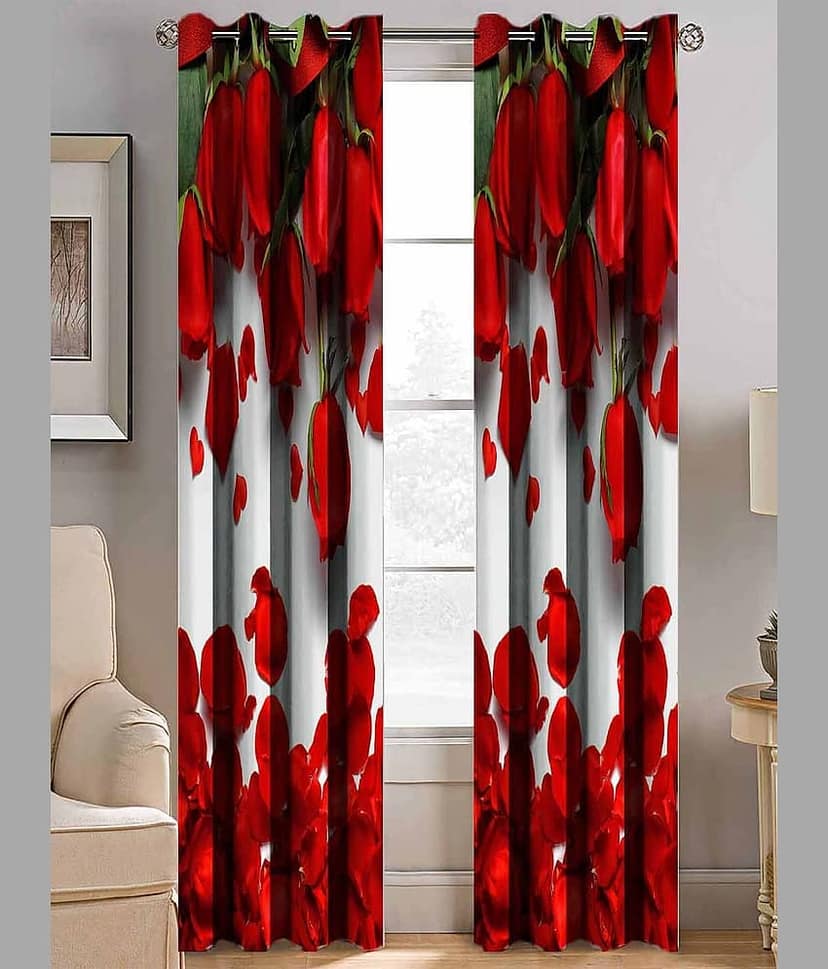 BELLA TRUE Set of 2 Window Digital Printed Eyelet Polyester Multi Color Curtains ( 151 x 113 cm )