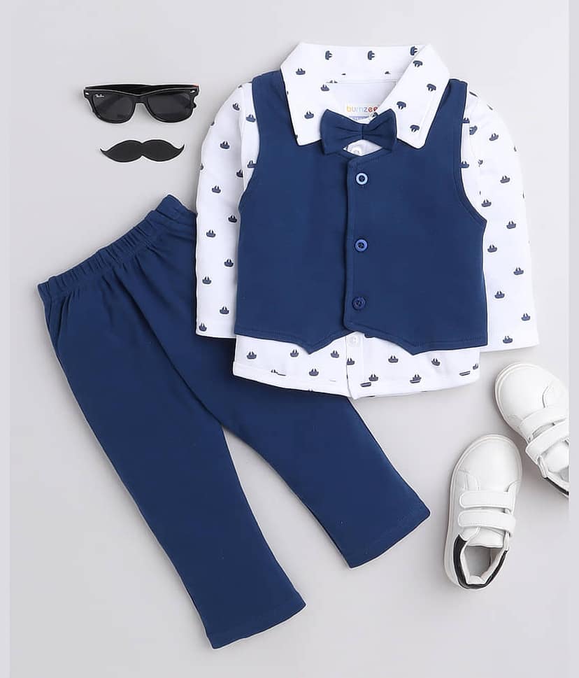 BUMZEE Pack of 1 Baby Boys Cotton Shirt & Trouser ( Gray )