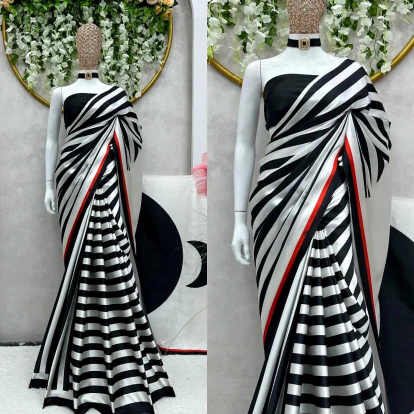 Japan Satin Saree with Digital Prints by SHIV TEXTILES view 2