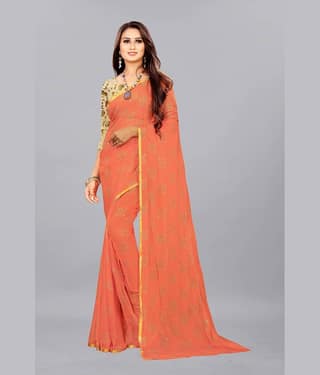 Rhey Chiffon Embellished Saree With Unstitched Blouse Piece ( Pink )