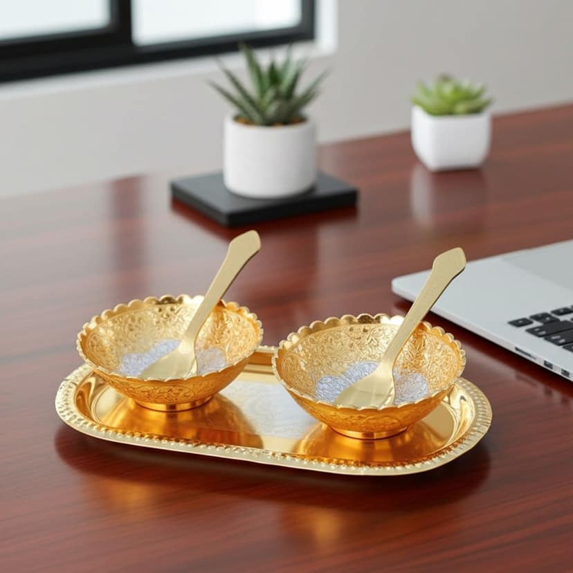Aluminium Decorative 2 Bowl Set With Velvet Box (ATMAS033 B) view 2